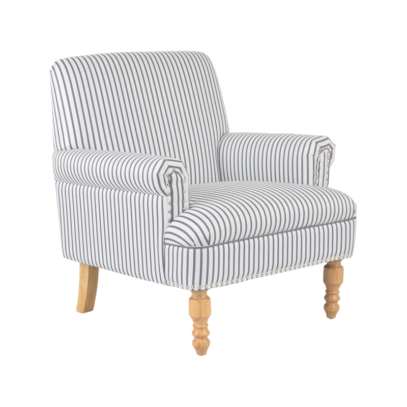 Classic Striped Upholstered Armchair with Turned Legs
