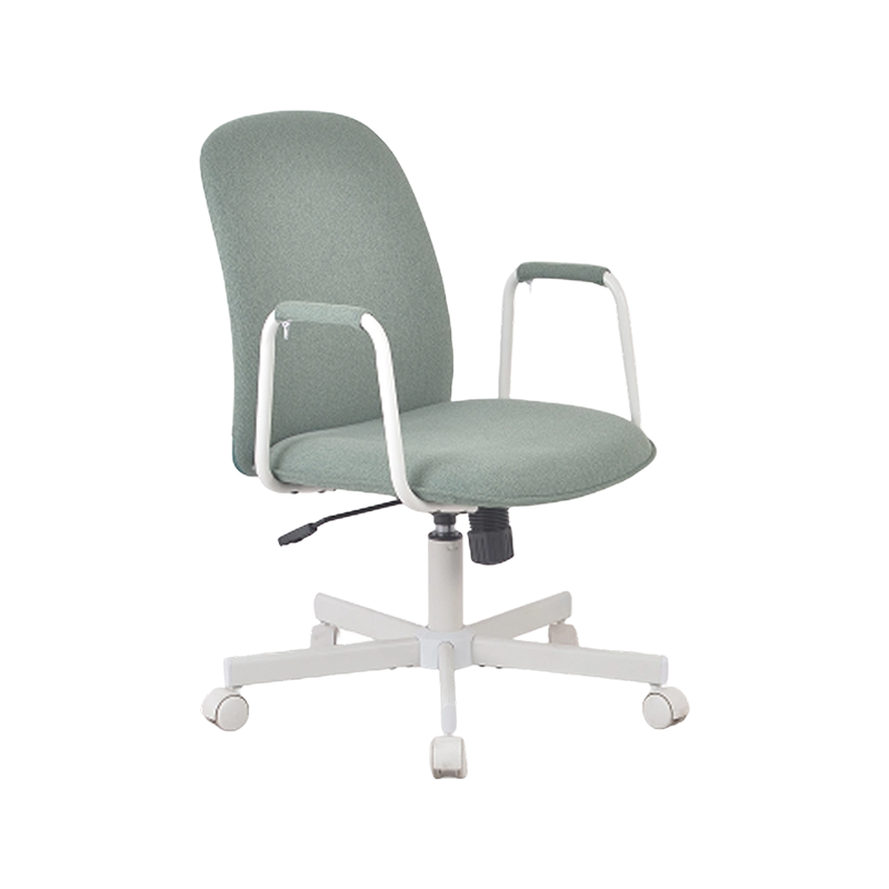Compact Fixed-Arm White-Frame Fabric Chair For Tight Workspaces