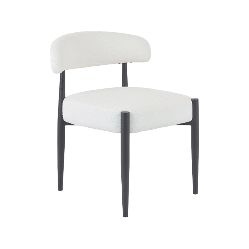 Plush Teddy Fabric Dining Chair With Black KD Legs And Cushioned Seat Profile
