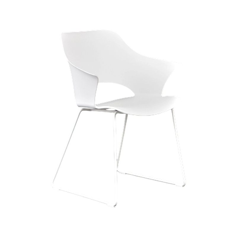 Moulded Polypropylene Shell Dining Chair With White Steel Legs — Stackable Profile