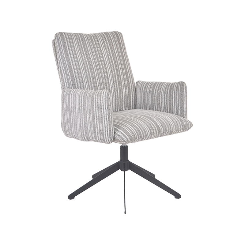 Striped Upholstery High-Seat Stool With Black Steel Base And Fixed-Height Gas Cylinder