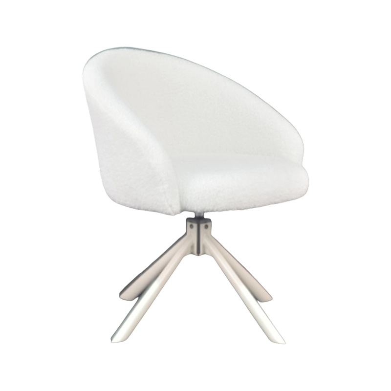 Wide-Seat Faux Sheepskin Upholstered Dining Chair With Grey KD Metal Legs
