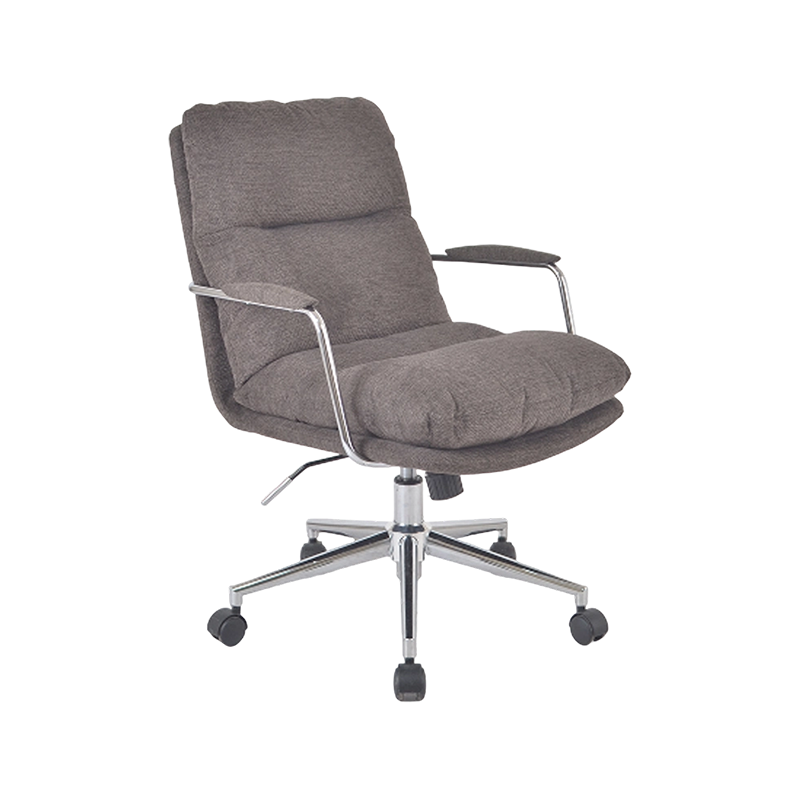 Wide Deep-Seat Fabric Chair With Fixed Padded Steel Arms And Chrome Star Base