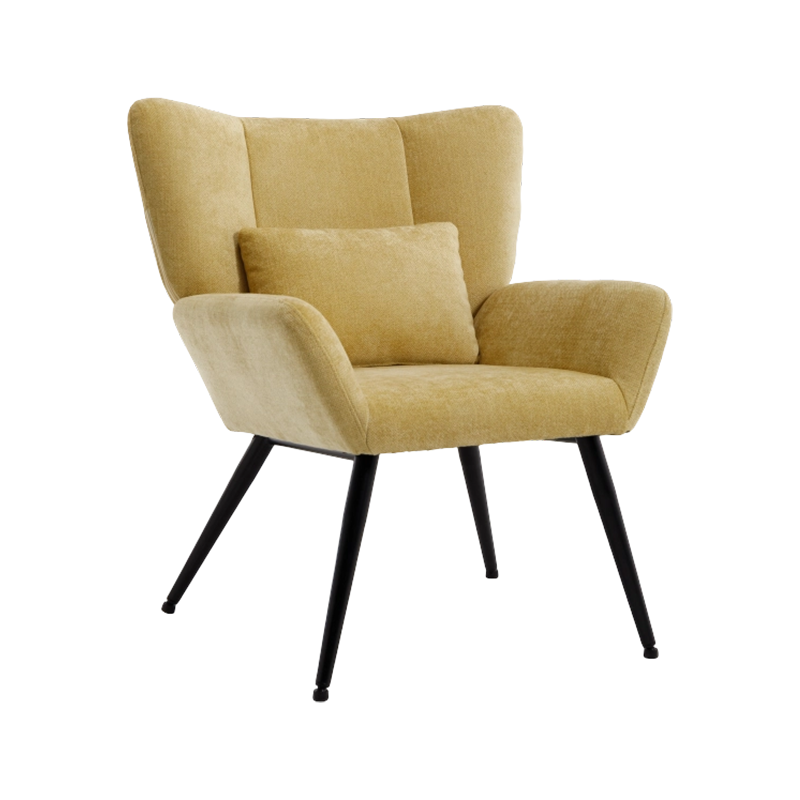 Oversized Bold-Colour Accent Dining Chair in Mustard Yellow Fabric With Black Steel Legs